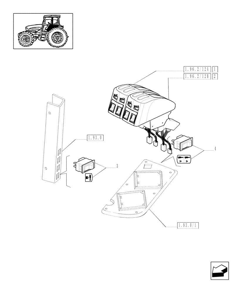 Схема запчастей Case IH MXM175 - (1.96.2/12) - (VAR.252-718) SWITCHES - WITH FOUR OR FIVE CONTROL VALVES WITH ELECTRONIC CONTROL (10) - OPERATORS PLATFORM/CAB