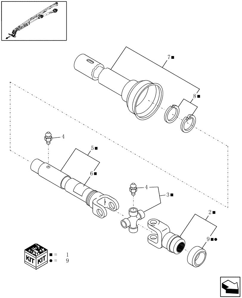 Схема запчастей Case IH DCX131 - (01.03[2]) - SECONDARY PTO, FRONT, SWIVEL (01) - PTO DRIVE SHAFT