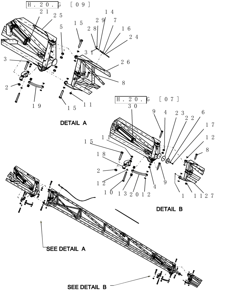 Схема запчастей Case IH SRX100 - (E.10.C[10]) - SUSPENDED BOOM - 120 - 134 FOLD LINKAGE ASSEMBLY E - Body and Structure