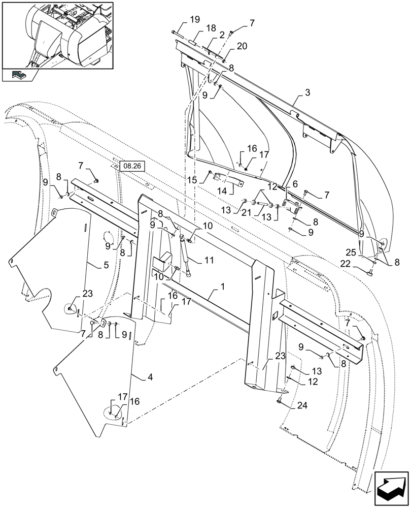 Схема запчастей Case IH LB433S - (08.01[01]) - PROTECTIONS FLYWHEEL, SUPPORT (08) - SHEET METAL/DECALS