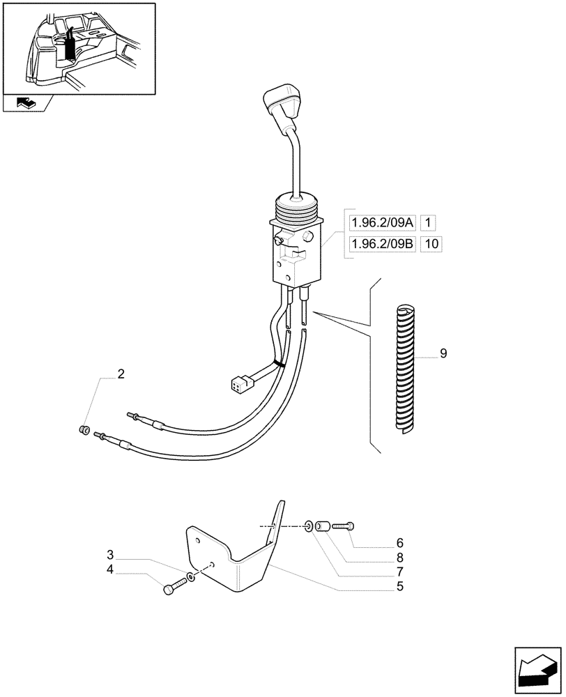 Схема запчастей Case IH FARMALL 95U - (1.96.2/09) - TWO MMV FOR REAR CONTROL VALVES FOR ISO FRONT LOADER - JOYSTICK AND SUPPORT - W/CAB (VAR.333186-333386) (10) - OPERATORS PLATFORM/CAB