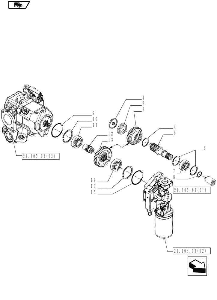 Схема запчастей Case IH MAGNUM 225 - (21.105.03[05]) - HYDRAULIC PUMP, DRIVING GEARS, WITH CONTINUOUSLY VARIABLE TRANSMISSION (21) - TRANSMISSION