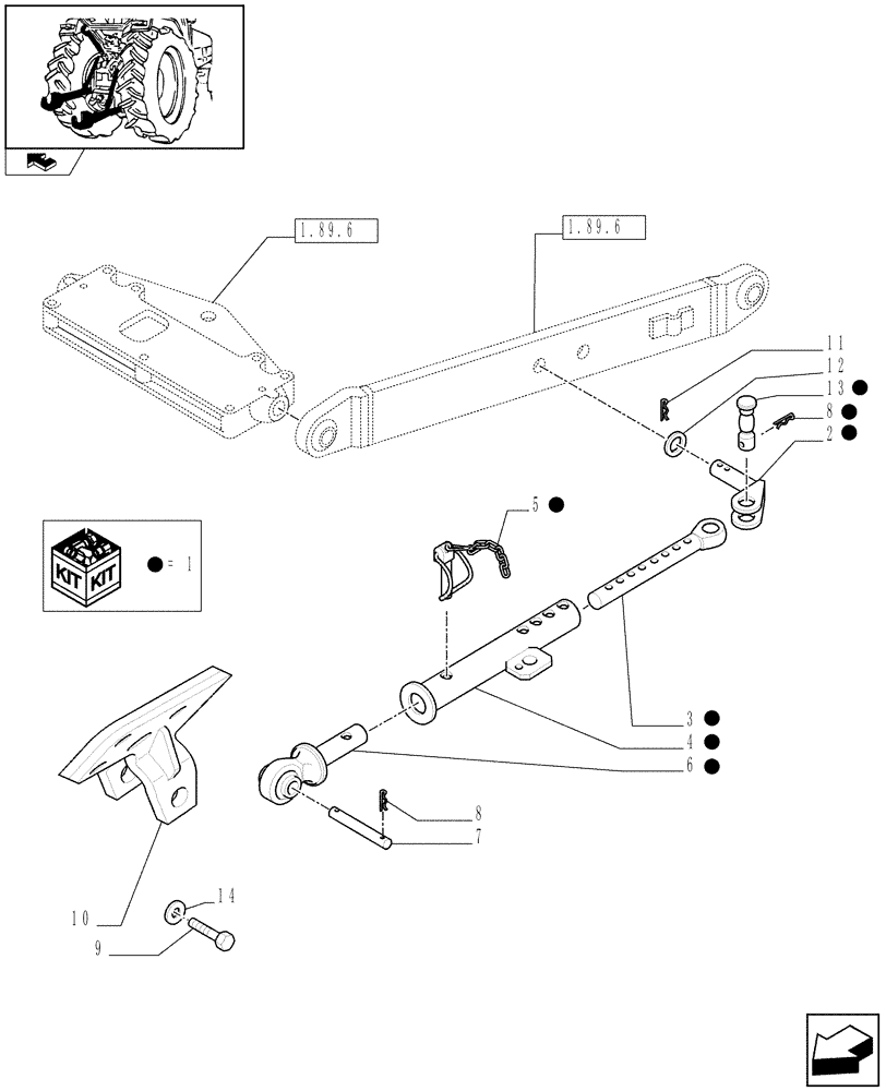 Схема запчастей Case IH FARMALL 95 - (1.89.9) - 2 PIN TYPE TELESCOPIC STABILIZERS (09) - IMPLEMENT LIFT