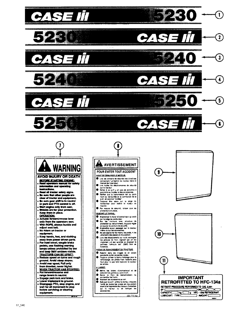 Схема запчастей Case IH 5240 - (9-164) - DECALS, JJF1046511 - (09) - CHASSIS/ATTACHMENTS