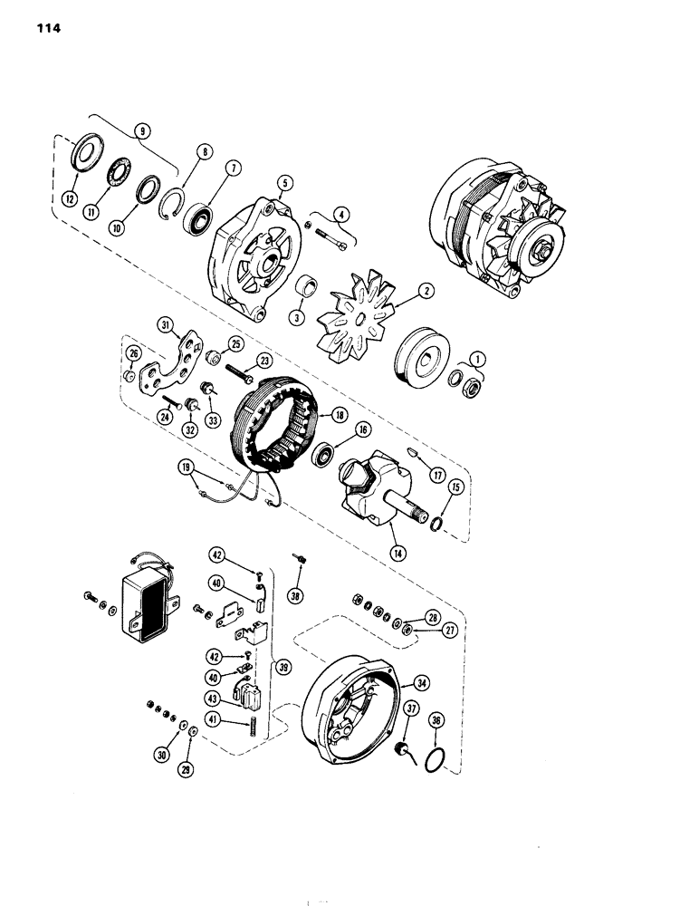 Схема запчастей Case IH 504DTI - (114) - ALTERNATOR AND REGULATOR, 12 VOLT, 55 AMP., C (55) - ELECTRICAL SYSTEMS