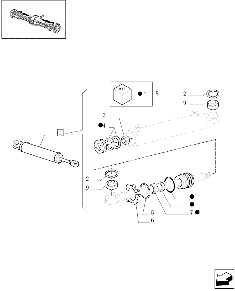 Схема запчастей Case IH MXM140 - (1.40.0/12A) - 4WD FRONT AXLE - HYDRAULIC CYLINDER BREAKDOWN (04) - FRONT AXLE & STEERING