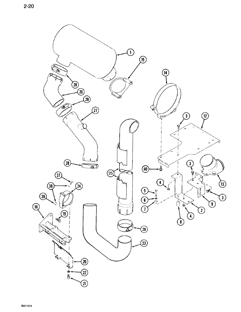 Схема запчастей Case IH 7110 - (2-20) - EXHAUST SYSTEM, P.I.N. JJA0033579 AND AFTER (02) - ENGINE