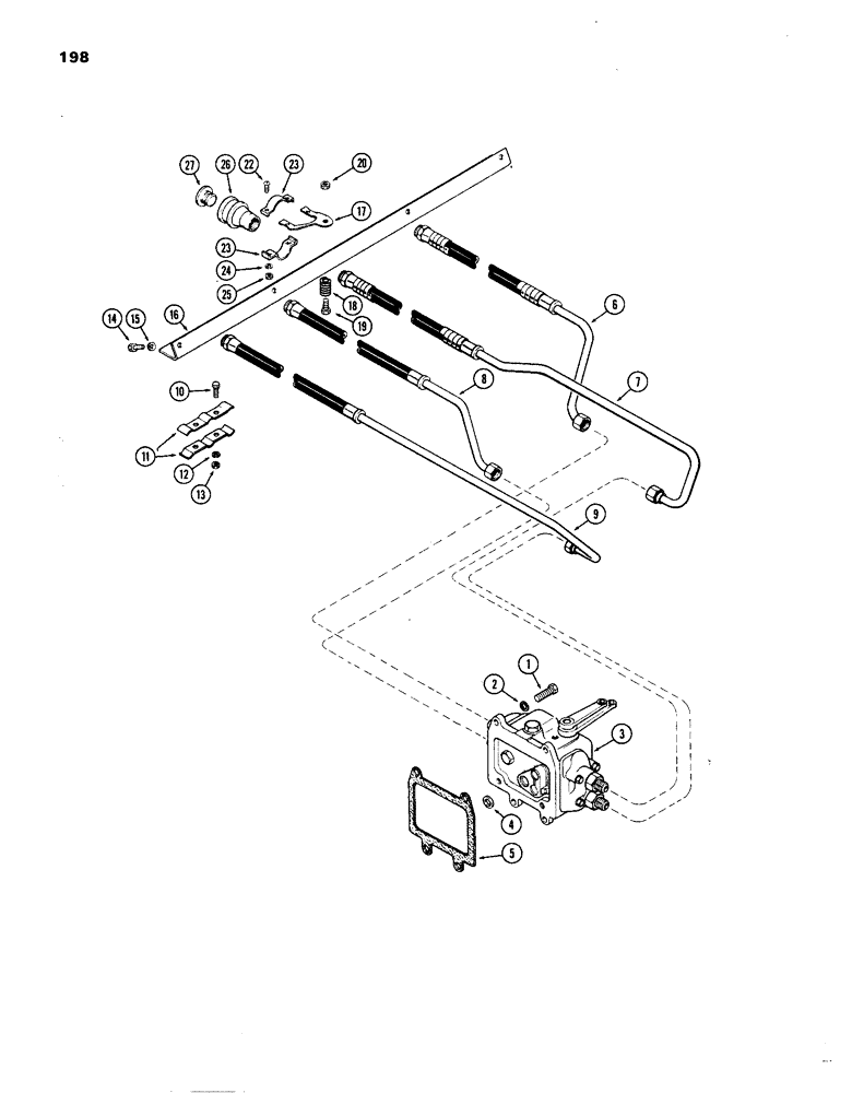 Схема запчастей Case IH 1270 - (198) - HYDRAULICS, LEFT HAND VARIABLE REMOTE HOSES AND COUPLINGS, USED PRIOR TO TRANSMISSION S/N 2403837 (08) - HYDRAULICS