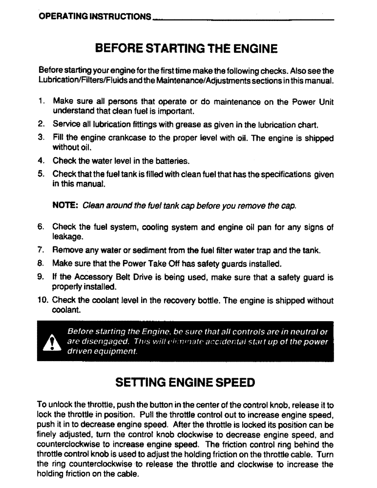 Схема запчастей Case IH 6590 - (013) - OPERATING INSTRUCTIONS, BEFORE STARTING THE ENGINE, SETTING ENGINE SPEED 