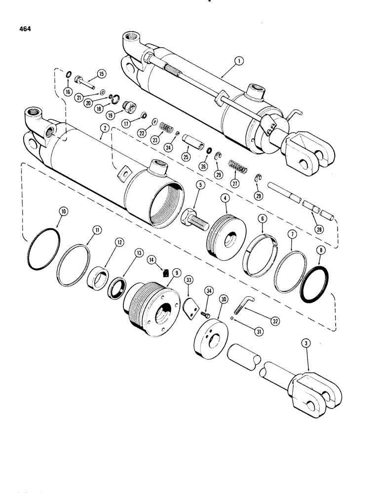 Схема запчастей Case IH 1070 - (0464) - G31945 REMOTE HYDRAULIC CYLINDER, 4 INCH BORE X 8" STROKE WITHOUT GLAND INDENTIFICATION GROOVE (08) - HYDRAULICS