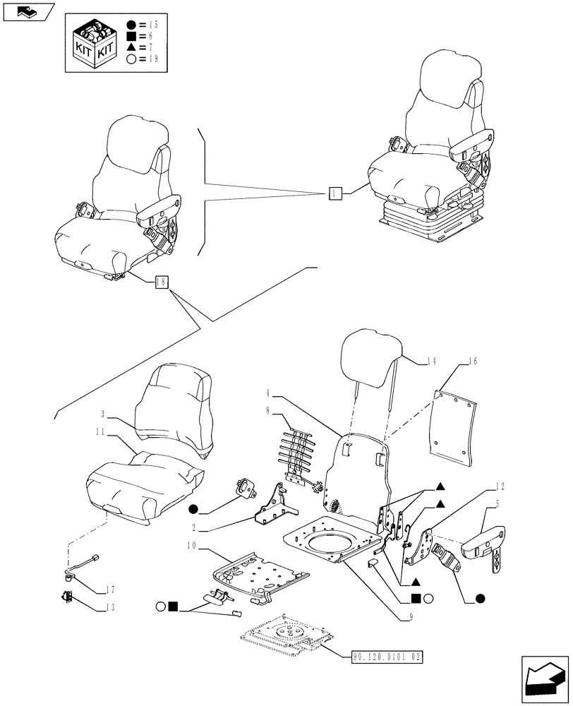 Схема запчастей Case IH PUMA 170 - (90.120.0101[01]) - DELUXE AIR SEAT WITH SEAT BELT - BREAKDOWN (90) - PLATFORM, CAB, BODYWORK AND DECALS