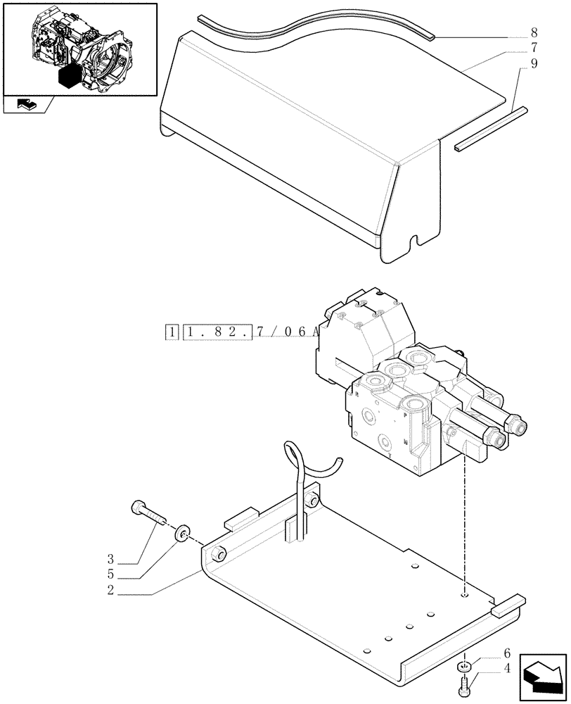 Схема запчастей Case IH PUMA 140 - (1.82.7/06[01]) - 2 ELECTRONIC MID MOUNTED VALVES - DISTRIBUTOR, COVER AND SUPPORT (VAR.330560-333560) (07) - HYDRAULIC SYSTEM