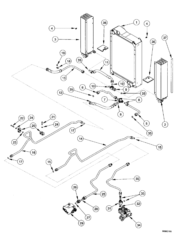 Схема запчастей Case IH MX200 - (8-002) - HYDRAULIC SYSTEM, OIL COOLER (08) - HYDRAULICS