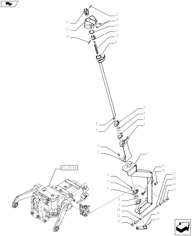 Схема запчастей Case IH FARMALL 65C - (35.108.0301) - EXTERNAL HYDRAULIC LIFT CONTROL LEVER - L/CAB (VAR.332035) (35) - HYDRAULIC SYSTEMS