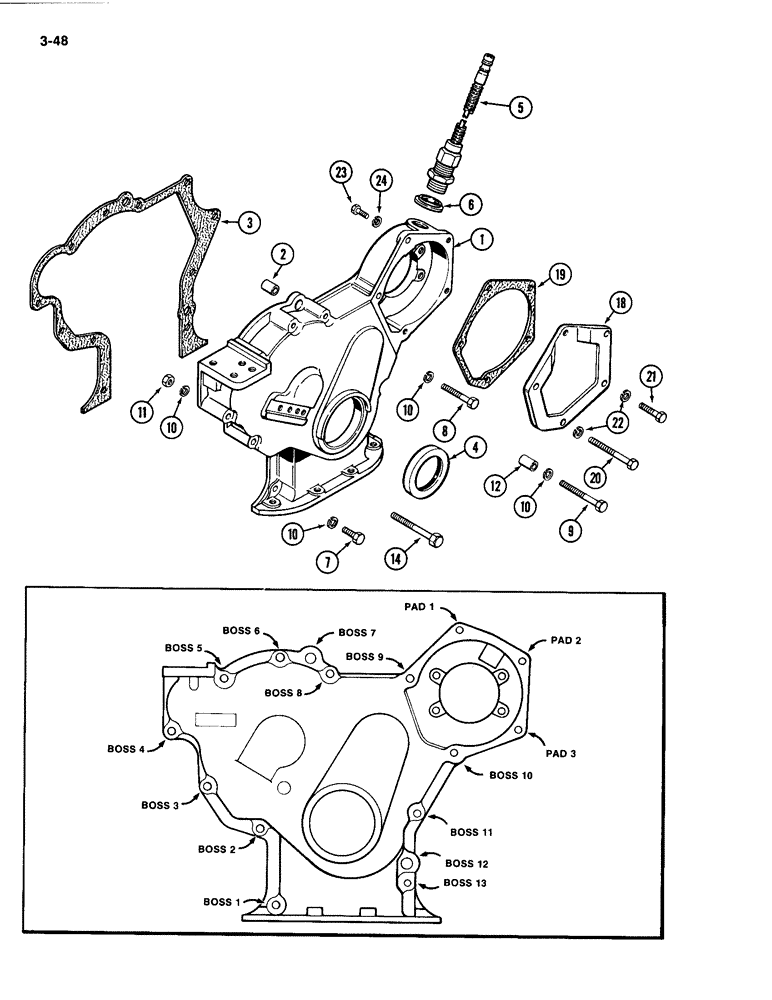 Схема запчастей Case IH 4494 - (3-048) - TIMING GEAR COVER, 504BDT DIESEL ENGINE (03) - FUEL SYSTEM