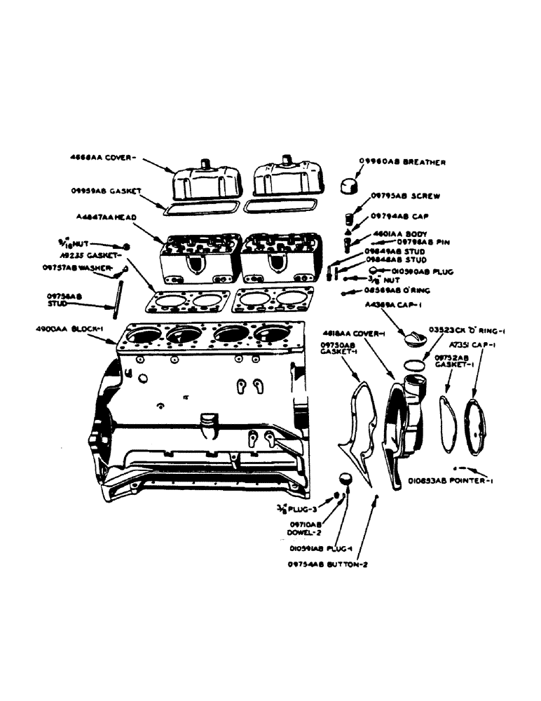 Схема запчастей Case IH 400-SERIES - (046) - POWRCEL DIESEL ENGINE, CYLINDER HEAD, POWRCWL, CYLINDER BLOCK, OIL PAN, TIMING GEAR COVER (02) - ENGINE