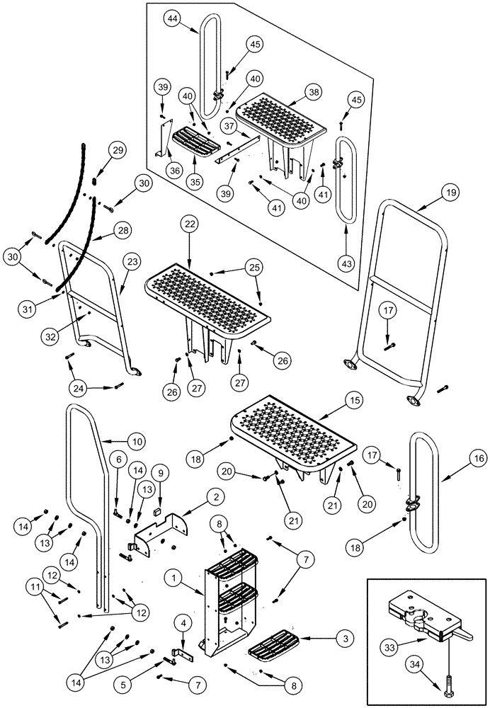 Схема запчастей Case IH CPX620 - (09F-11) - DRUM LADDER, DRUM NUMBERS 1 AND 2 STEP ASSEMBLIES (12) - CHASSIS