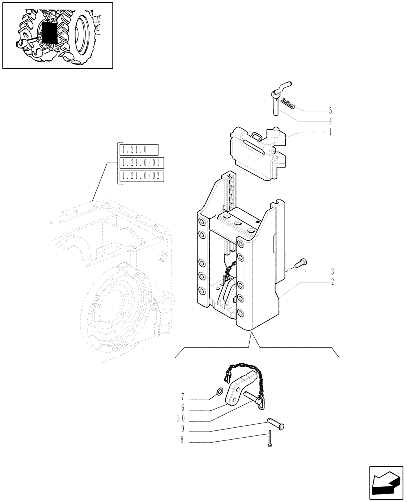 Схема запчастей Case IH MAXXUM 115 - (1.89.5/02[01A]) - SLIDER TOW HOOK WITH SWIVEL COUPLING AND PITON FRENCH TYPE - D6978 (VAR.330940) (09) - IMPLEMENT LIFT