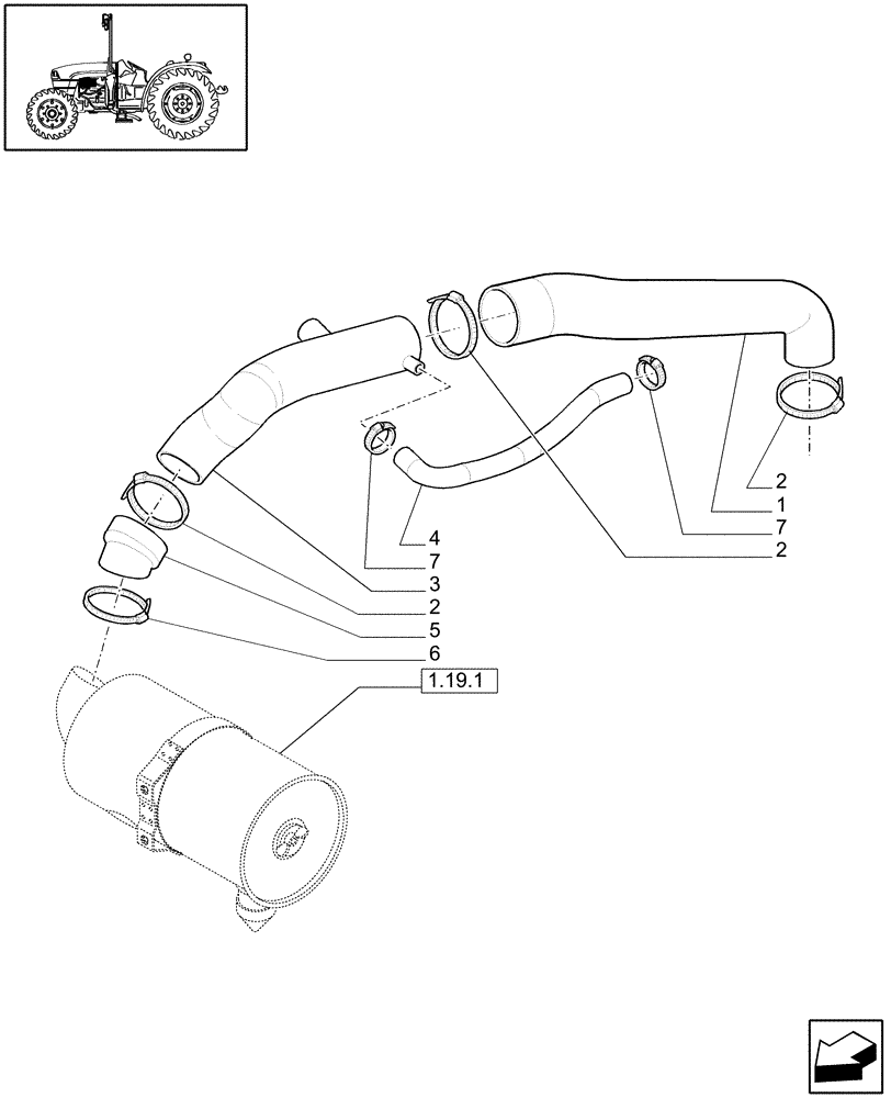 Схема запчастей Case IH JX1085C - (1.19.7[01]) - AIR CLEANER PIPING (02) - ENGINE EQUIPMENT