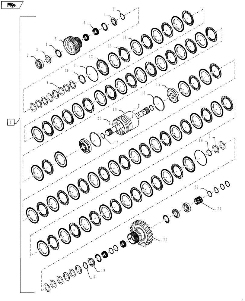 Схема запчастей Case IH QUADTRAC 600 - (21.155.10) - POWER SHIFT TRANSMISSION - 5TH OUTPUT SHAFT, PS6, 9C (21) - TRANSMISSION
