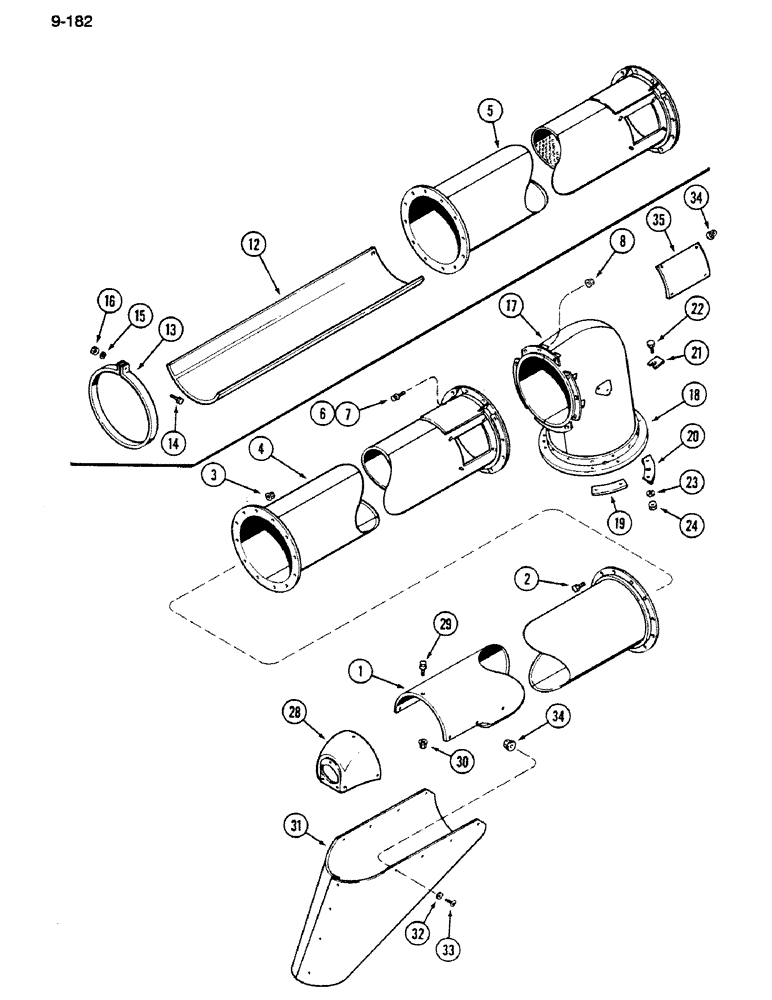 Схема запчастей Case IH 1620 - (9-182) - UNLOADER UPPER TUBE (17) - GRAIN TANK & UNLOADER