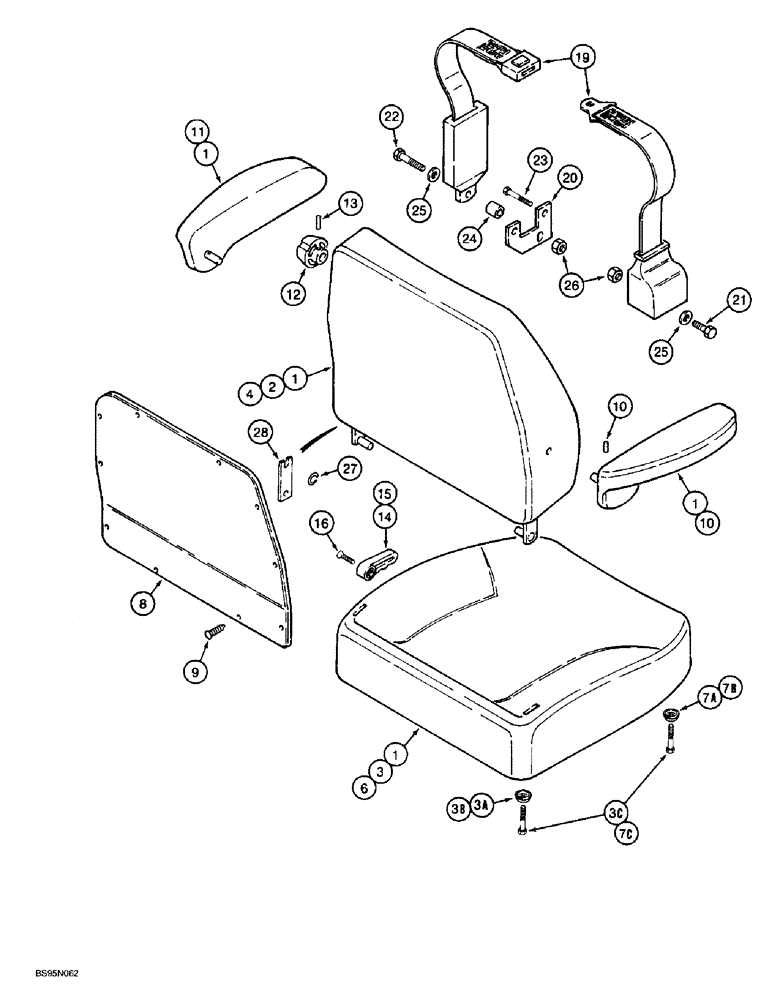 Схема запчастей Case IH 8910 - (9-042) - STANDARD AIR SUSPENSION SEAT, CUSHIONS, ARM RESTS, AND SEAT BELT (09) - CHASSIS/ATTACHMENTS