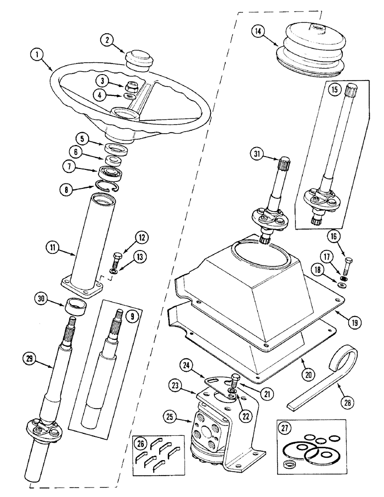 Схема запчастей Case IH 1494 - (5-114) - STEERING COLUMN AND VALVE, POWER STEERING, TRACTORS WITH CAB (05) - STEERING