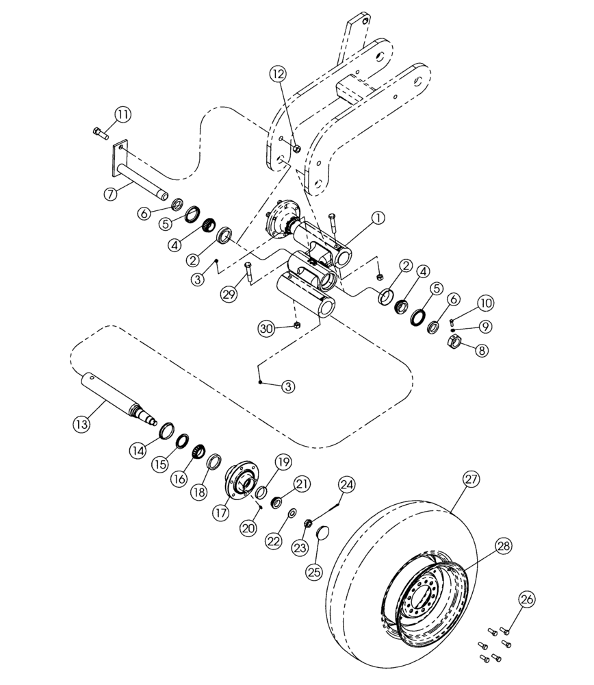 Схема запчастей Case IH 340 - (44.100.05) - WING TANDEM 6-BOLT PARTS (44) - WHEELS