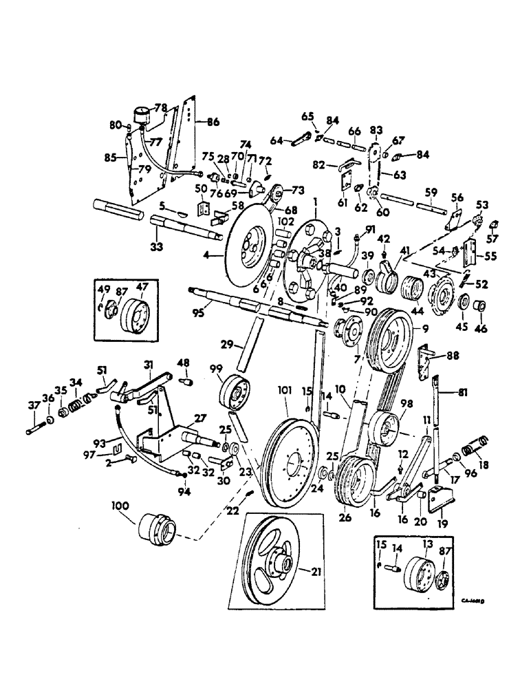 Схема запчастей Case IH 615 - (21-09) - THRESHING CYLINDER AND CONCAVE, VARIABLE CYLINDER DRIVE, BELT DRIVE (14) - THRESHING