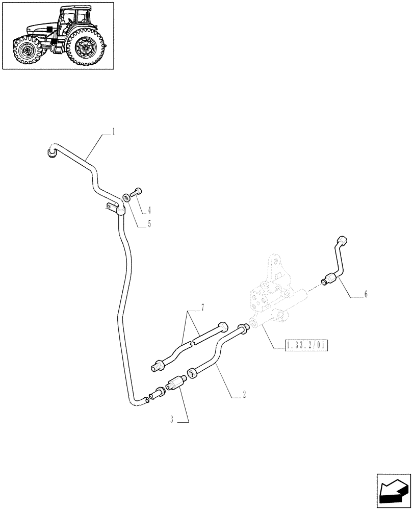 Схема запчастей Case IH JX1070U - (1.42.0/02) - (VAR.007) NA ONLY - POWER STEERING TANK & PIPES (04) - FRONT AXLE & STEERING