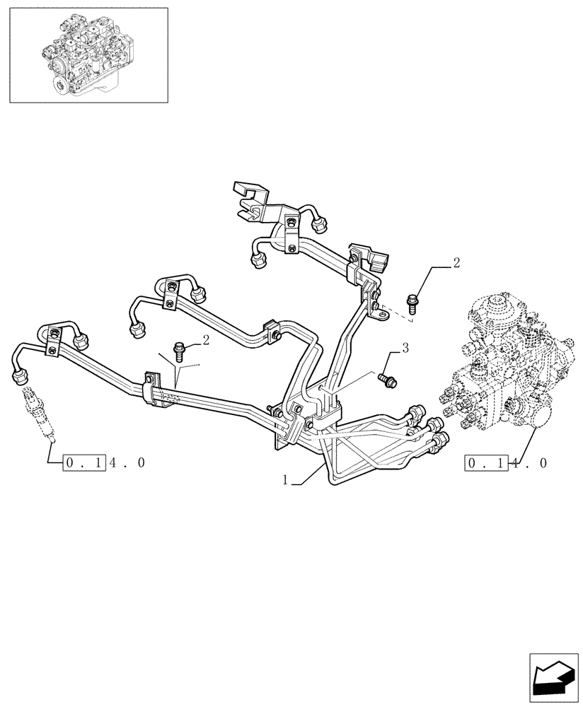 Схема запчастей Case IH PX140 - (0.14.9[01]) - INJECTION EQUIPMENT - PIPING (504062758) (02) - ENGINE