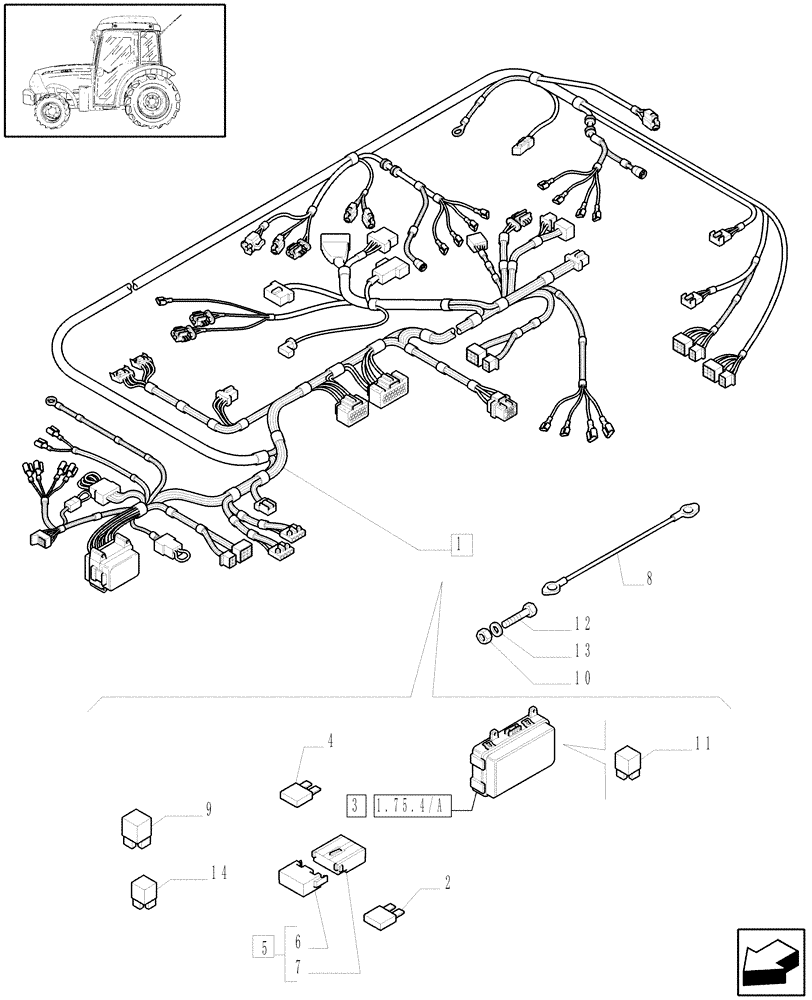 Схема запчастей Case IH JX1075N - (1.92.754[01]) - (VAR.821-832) ELECTRONIC LIFT (OPEN CENTER) - MAIN HARNESS ASSEMBLY (10) - OPERATORS PLATFORM/CAB