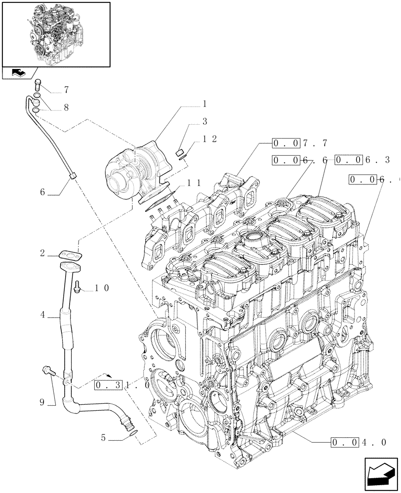 Схема запчастей Case IH FARMALL 85N - (0.24.0) - TURBOCHARGER (01) - ENGINE