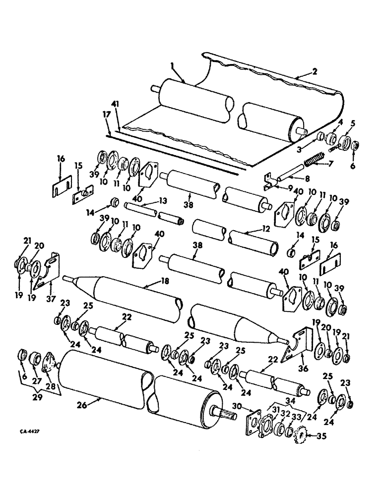 Схема запчастей Case IH 2400 - (B-18) - LOWER CONVEYOR WITH ROLLERS (62) - PRESSING - BALE FORMATION