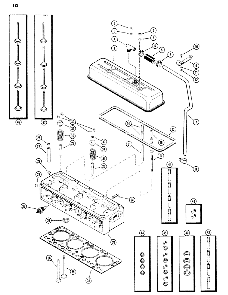 Схема запчастей Case IH 430 - (010) - CYLINDER HEAD ASSEMBLY, 430, 148B, SPARK IGNITION ENGINE (02) - ENGINE