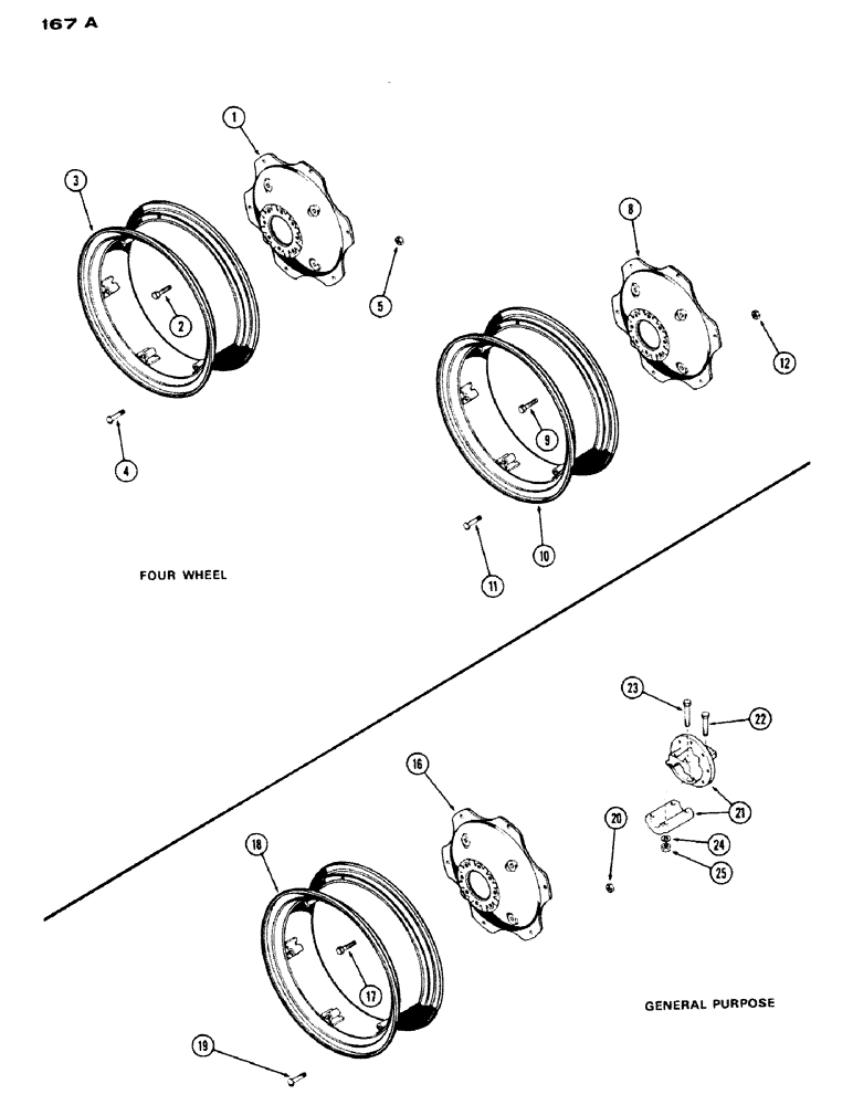 Схема запчастей Case IH 430 - (167A) - REAR WHEELS WITH 28 INCH RIMS, DEMOUNTABLE, 4-WHEEL (06) - POWER TRAIN