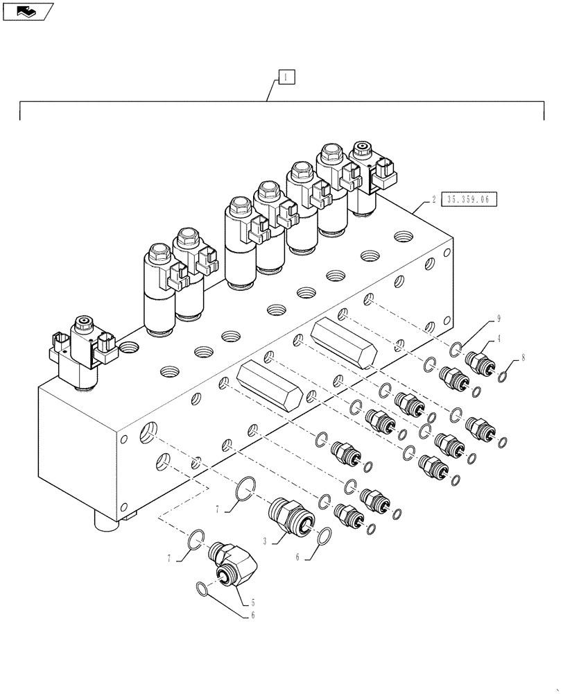 Схема запчастей Case IH 610 - (35.359.05) - BOOM CONTROL VALVE, 7 BANK, WITH FITTINGS, 60/85 BOOM (35) - HYDRAULIC SYSTEMS