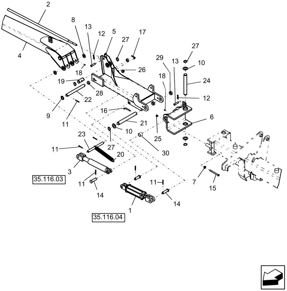 Схема запчастей Case IH 1250 - (39.100.10) - MARKER - INNER - 16 ROW (39) - FRAMES AND BALLASTING