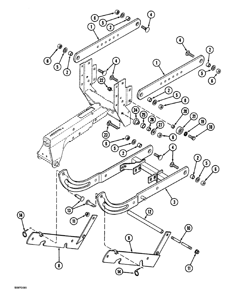 Схема запчастей Case IH 900 - (9-166) - PIVOT LINKAGE, CYCLO AIR SEMI-MOUNTED, CORN/SOYBEAN SPECIAL (09) - CHASSIS/ATTACHMENTS