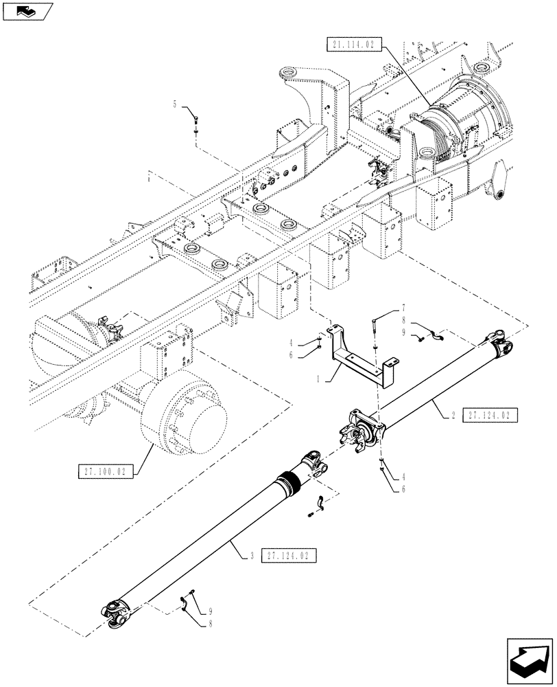 Схема запчастей Case IH TITAN 4530 - (27.124.01) - DRIVELINE MOUNTING, WITHOUT AUXILIARY TRANSMISSION (27) - REAR AXLE SYSTEM