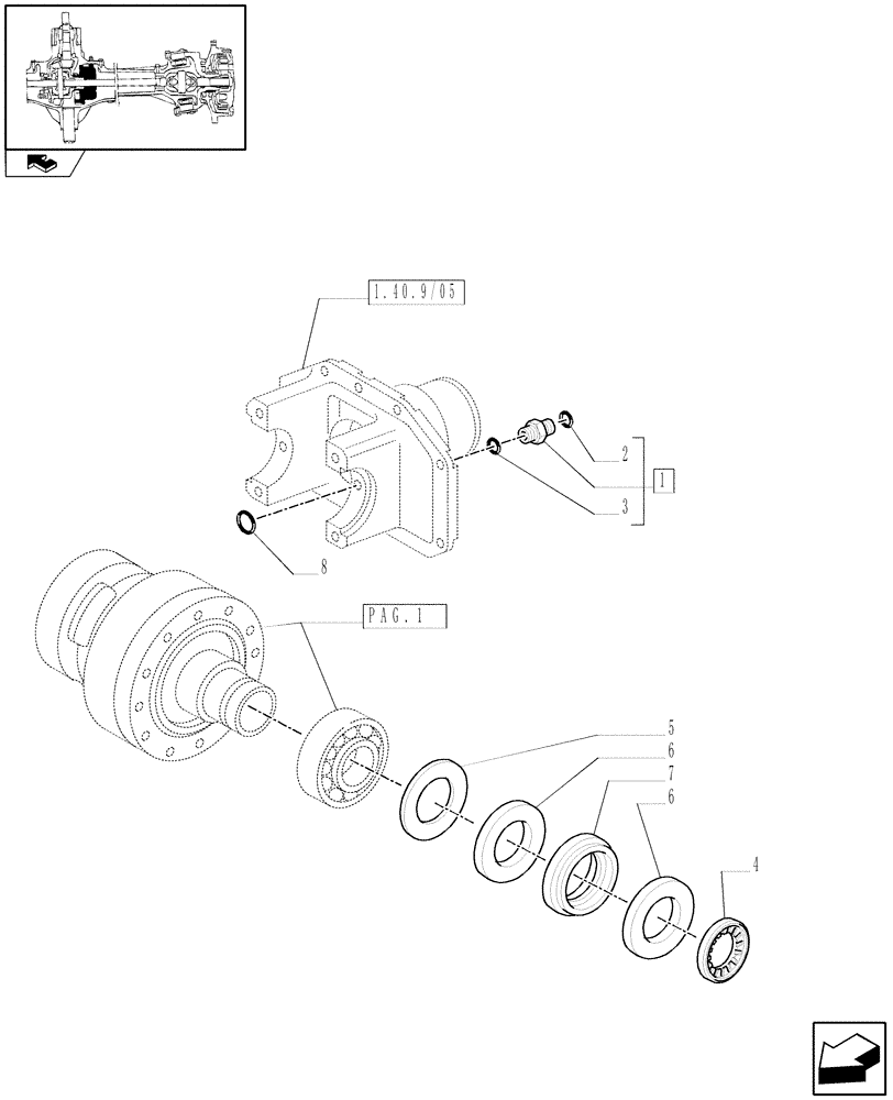 Схема запчастей Case IH PUMA 125 - (1.40. 9/07[02]) - (CL.3) SUSPENDED FRONT AXLE WITH HYDR. DIFF. LOCK, ST. SENSOR AND BRAKES - DIFFERENTIAL - C5954 (VAR.330427) (04) - FRONT AXLE & STEERING