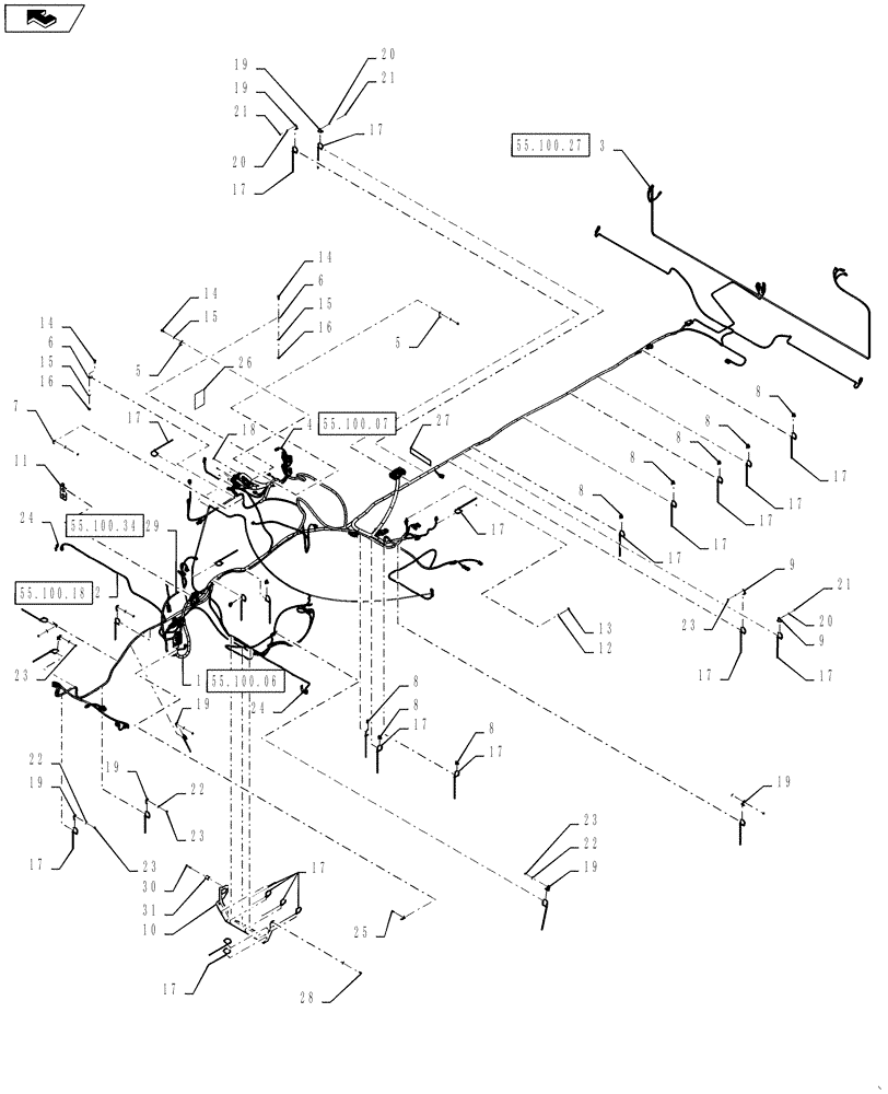 Схема запчастей Case IH TITAN 4530 - (55.100.17) - MAIN FRAME HARNESS LAYOUT (55) - ELECTRICAL SYSTEMS