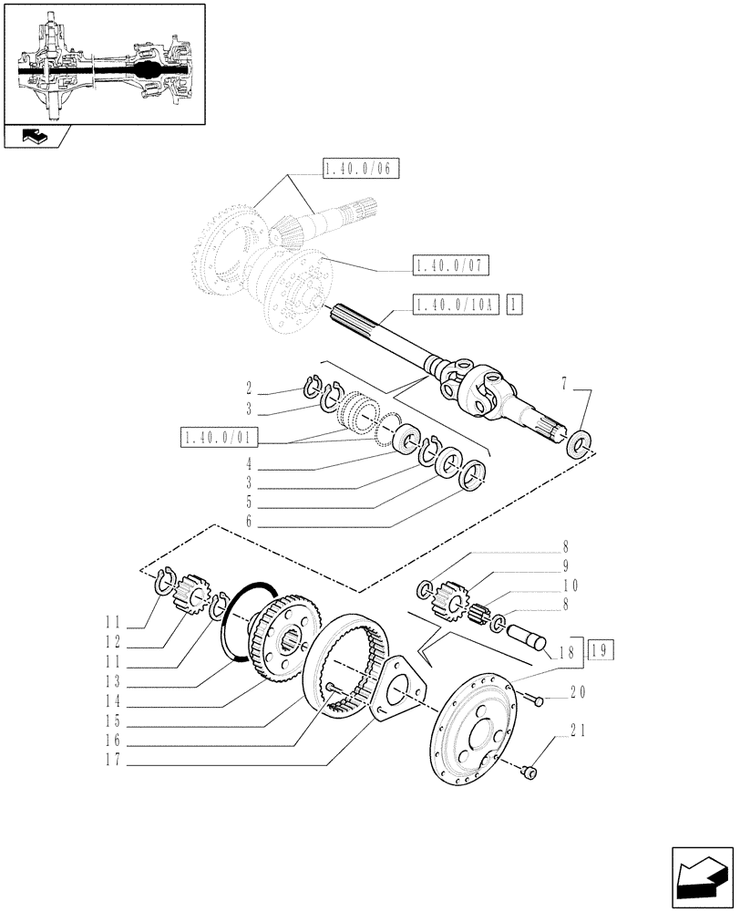 Схема запчастей Case IH PUMA 115 - (1.40. 0/10[01]) - (CL.3) FRONT AXLE WITH DOG CLUTCH LESS STEERING SENS. - DIFFERENTIAL GEARS AND SHAFT - C6449 (04) - FRONT AXLE & STEERING