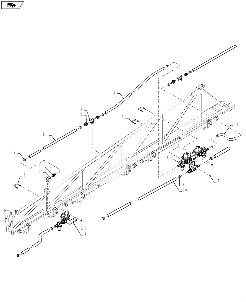 Схема запчастей Case IH 4420 - (09-052) - BOOM PLUMBING GROUP, 6 SEC MID, LH Liquid Plumbing