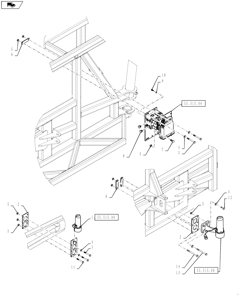 Схема запчастей Case IH 4430 - (55.515.04[01]) - AUTOBOOM MOUNTING PARTS, 120 BOOM, BOOM LEVEL AND HEIGHT CONTROL, BSN YBT031929 (55) - ELECTRICAL SYSTEMS