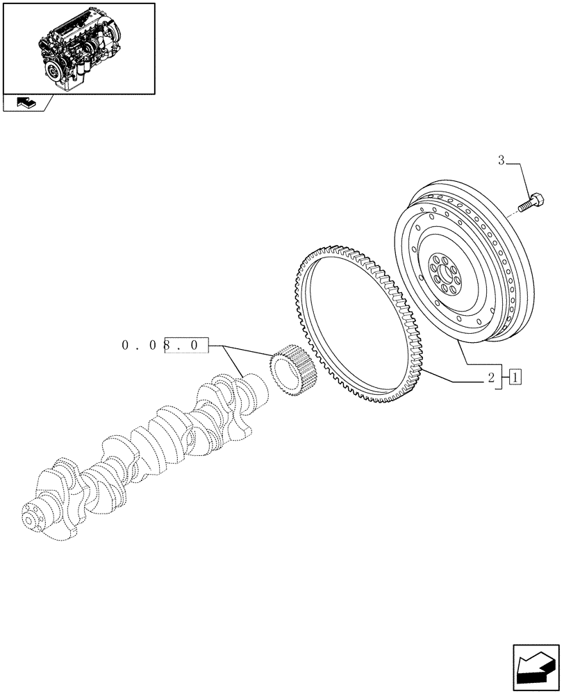 Схема запчастей Case IH F3CE0684E E004 - (0.08.3) - FLYWHEEL (504053886) 