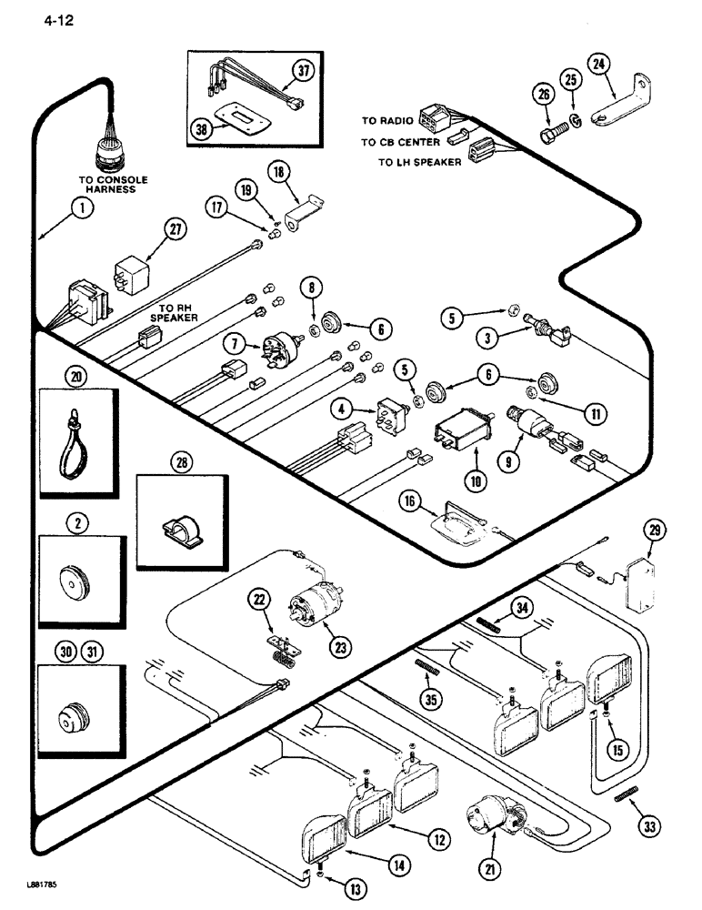 Схема запчастей Case IH 1640 - (4-12) - CAB ROOF HARNESS (06) - ELECTRICAL