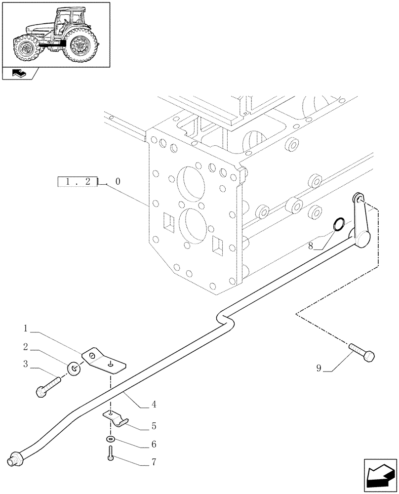 Схема запчастей Case IH FARMALL 85U - (1.33.2/01) - IDLER CONTROLS FOR REAR MECH. DIFF. LOCK - PIPES (04) - FRONT AXLE & STEERING