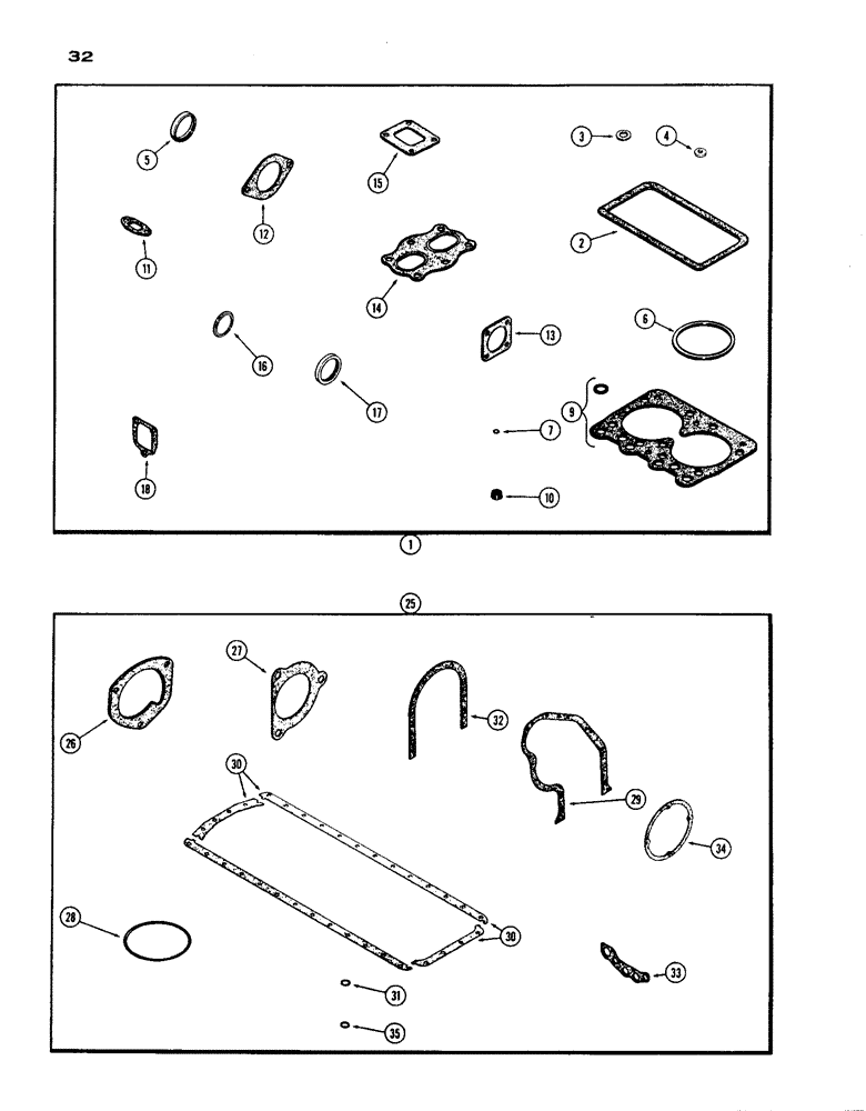 Схема запчастей Case IH 1200 - (032) - ENGINE GASKET KITS, (451) DIESEL ENGINE (02) - ENGINE