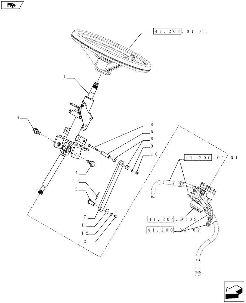 Схема запчастей Case IH FARMALL 65C - (41.204.0101) - STEERING COLUMN - L/CAB - ISO (41) - STEERING